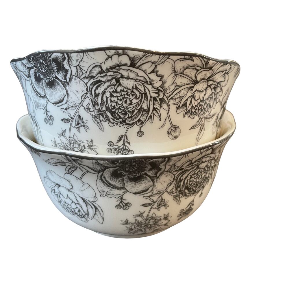 222 FIFTH Set of 2 Dashney Spring Floral Fine Porcelain 6" Salad Bowls NEW